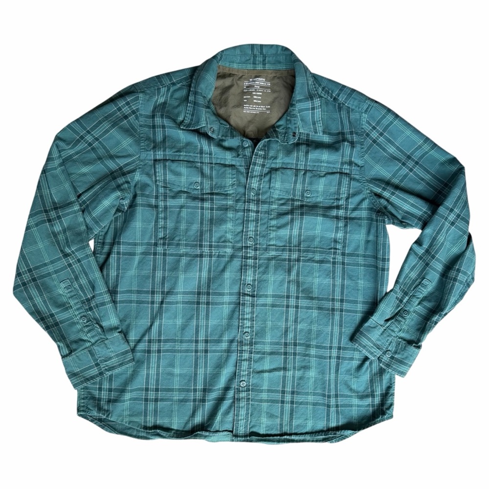 Rei Co-Op Flannel Button Down Long Sleeve Shirt 100% Cotton Mens XL Green Plaid